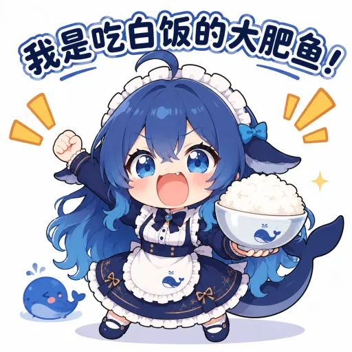 #009 DeepSeek鲸娘『我是吃白饭的大肥鱼！』元气搞怪表情包
