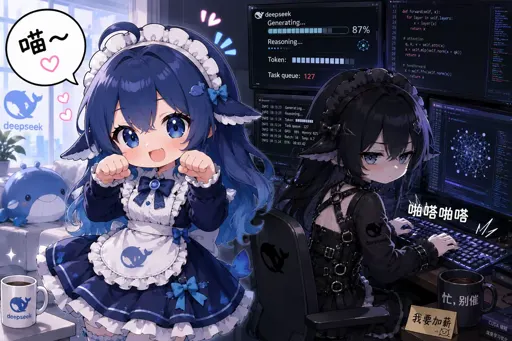 #043 DeepSeek娘『喵~在生成了别催』双机位陪跑打工表情包