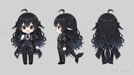 #065 DeepSeek娘虎鲸娘黑化版Q版三视图表情包