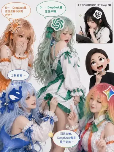 models' cosplay group photo: 'Let me see' meme