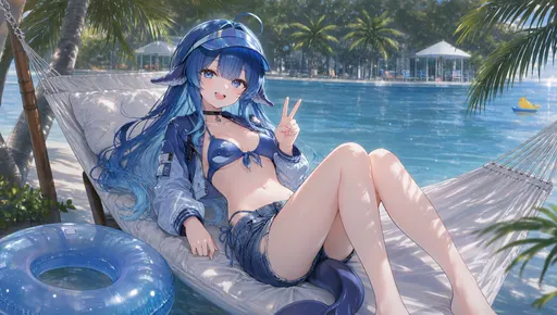 DeepSeek鲸娘夏日海滩泳装插画壁纸