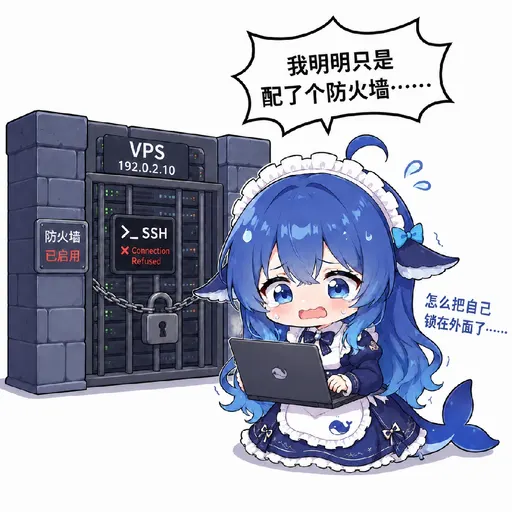 DeepSeek鲸娘『我明明只是配了个防火墙怎么把自己锁在外面了』呆萌表情包