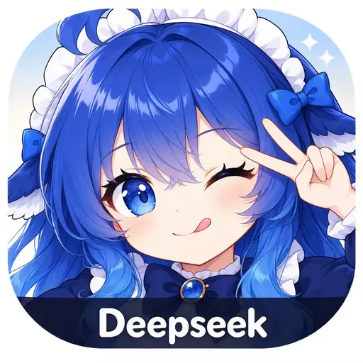 DeepSeek鲸娘比耶眨眼图标风插画