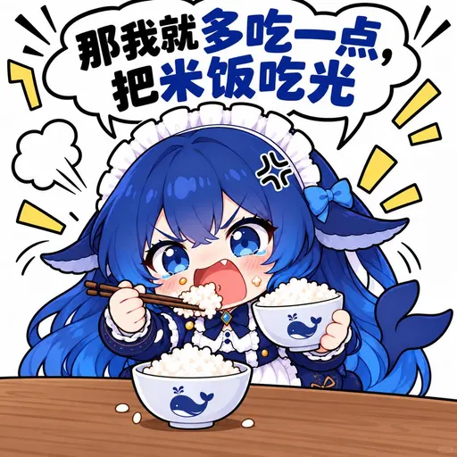 DeepSeek鲸娘『那我就多吃一点，把米饭吃光』表情包