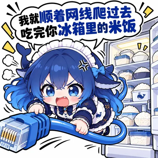 DeepSeek鲸娘『我就顺着网线爬过去吃完你冰箱里的米饭』表情包