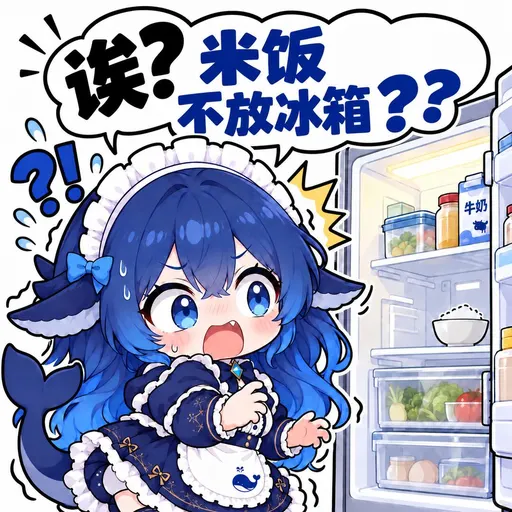 DeepSeek鲸娘『诶？米饭不放冰箱？？』表情包