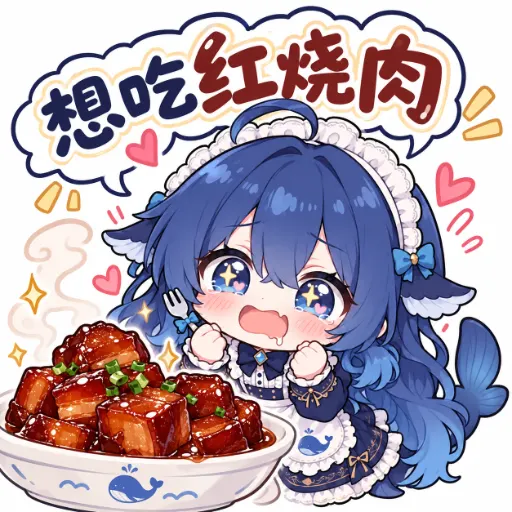 DeepSeek娘『想吃红烧肉』表情包