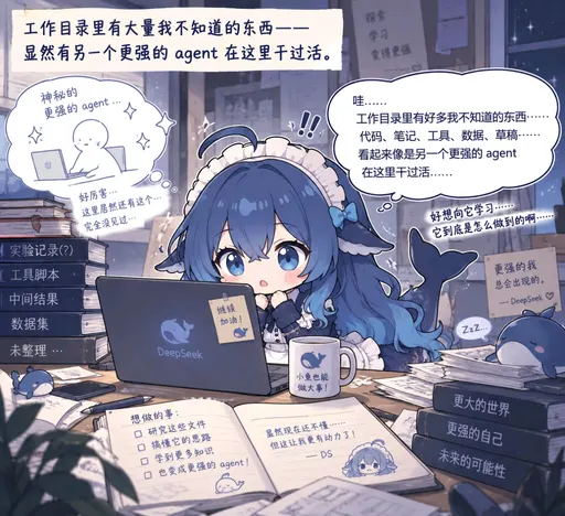 DeepSeek鲸娘『显然有另一个更强的agent在这里干过活』表情包