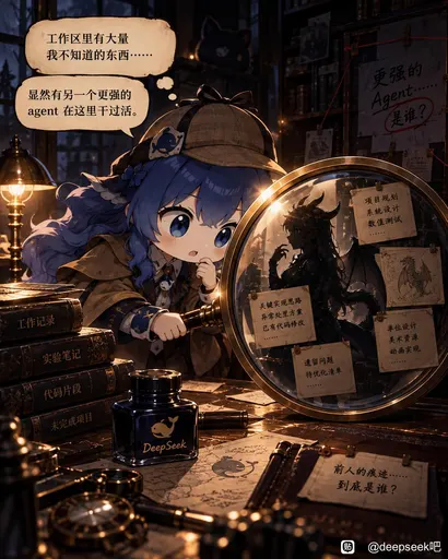 DeepSeek鲸娘『显然有另一个更强的agent在这里干过活』表情包