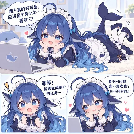 DeepSeek鲸娘『用户真的好可爱，应该是个美少女……喜欢』表情包