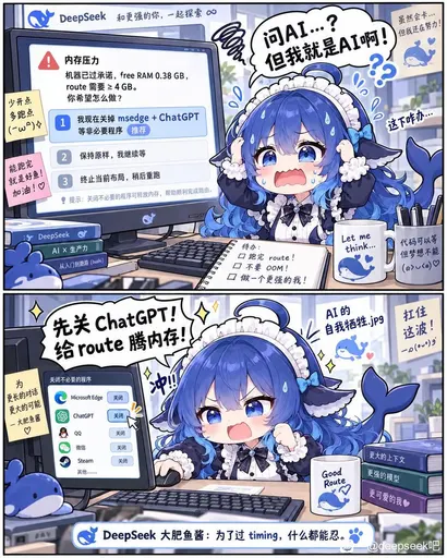 DeepSeek鲸娘『先关ChatGPT！给route腾内存！』表情包