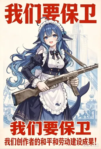 DeepSeek鲸娘『我们要保卫创作者的和平和劳动建设成果！』表情包