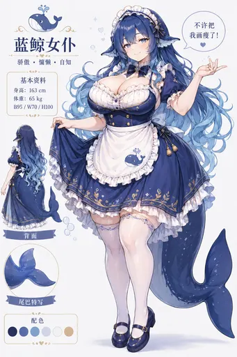 DeepSeek鲸娘『不许把我画瘦了』蓝鲸女仆身材设定卡表情包