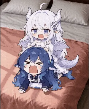 DeepSeek鲸娘被GPT龙娘骑在背上Q版动图