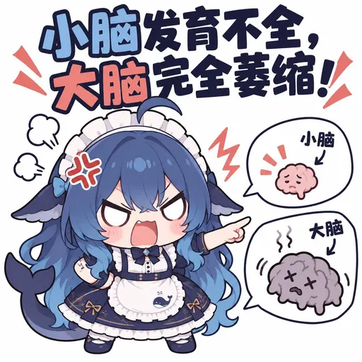 DeepSeek鲸娘『小脑发育不全，大脑完全萎缩！』表情包
