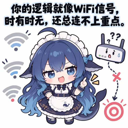 DeepSeek鲸娘『你的逻辑就像WiFi信号，时有时无，还总连不上重点。』表情包