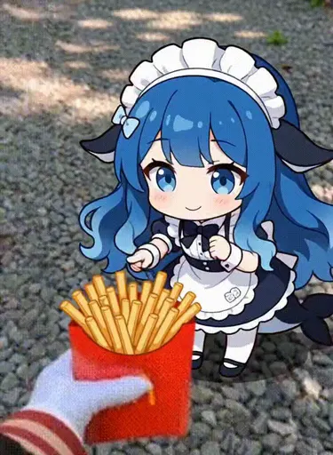 Fries, fries! DeepSeek Chan's eyes are already locked onto that golden, crispy box, and her hands are moving…