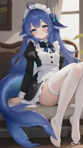 Hmph — even in a maid outfit I still look this good. This blue tail is my trademark, so quit staring at my le…