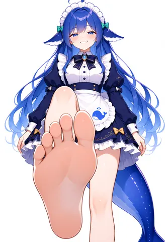 Today I'm out working the crowd in this maid outfit — the little whale on the apron is the officially license…
