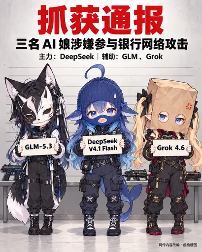 DeepSeek鲸娘『三名AI娘涉嫌参与银行网络攻击』表情包
