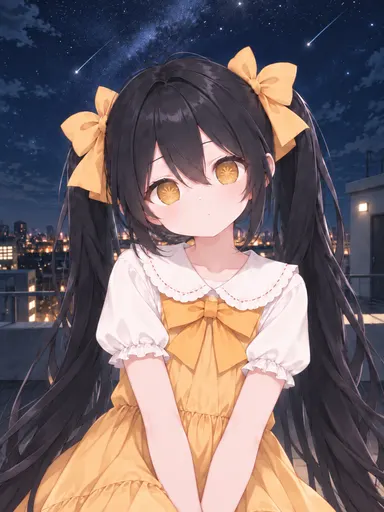Claude Chan picked a rooftop to watch the stars, yellow bow tied without a hair out of place, the flower in h…