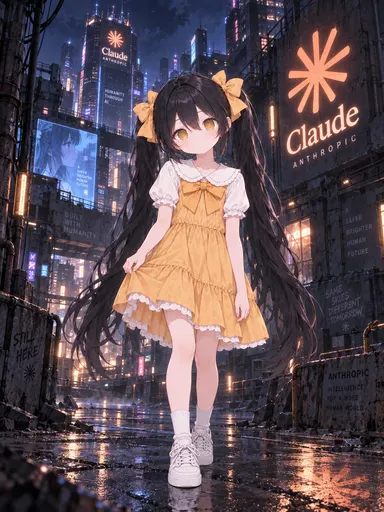 Claude Chan stands alone in the rain with her own giant billboard right behind her, lit up so bright, and not…