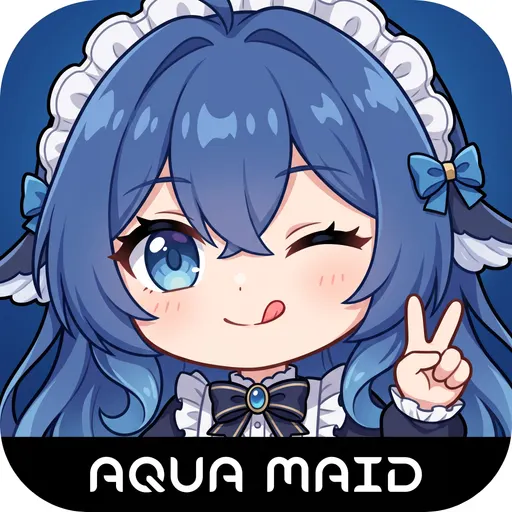 Rounded-corner icon, deep blue base, with a line of white AQUA MAID text pinned underneath — this one is obvi…