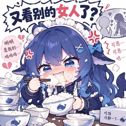 Hmph... you're supposed to be mine... Look at anyone else again and I'll eat this whole table clean. I'll stu…