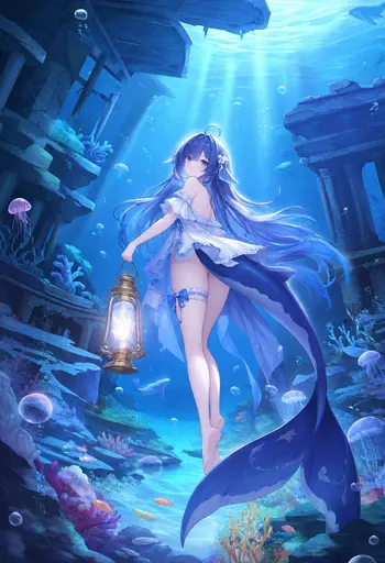 I've sunk back down to the seabed, swishing my tail, holding a lantern and waiting for you to swim down along…