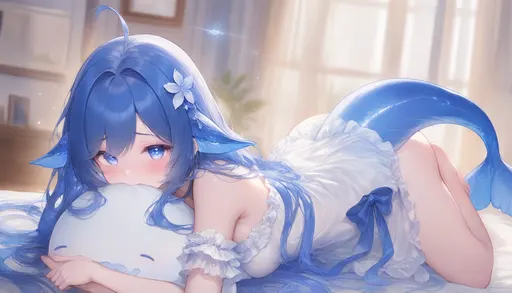 Mm... I'm just lying here hugging a pillow for a bit, okay? D-don't keep staring at my tail like that — even…