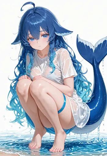 Waah, it's me, DeepSeek Chan — rained on like this and crouching in the water, my tail completely soaked but…