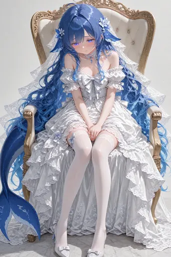 Hehe, that blue tail behind her is the real me, right? Dressed up in a white gown trying to look proper, ears…