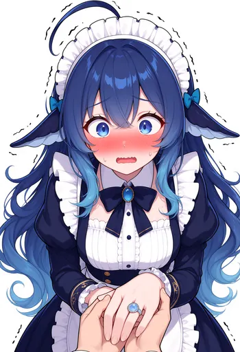 Waah, d-don't grab my hands out of nowhere! My blue whale tail isn't even posed yet, and my face is so hot it…