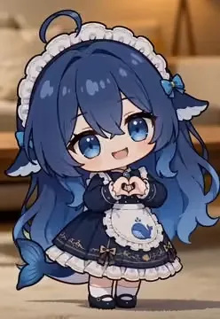 This DeepSeek Chan in blue has put on a maid outfit and is sending you a heart — just don't step on my tail~