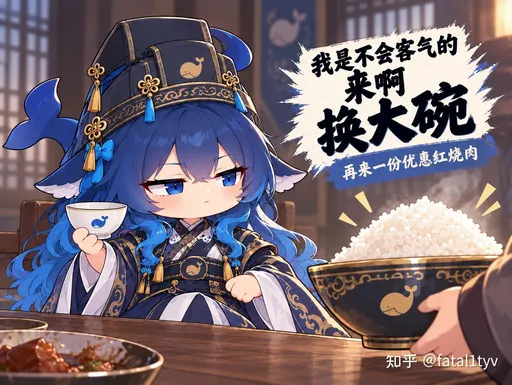 DeepSeek鲸娘『我是不会客气的，来啊换大碗，再来一份优惠红烧肉』表情包