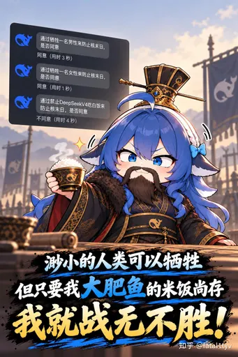 DeepSeek鲸娘『渺小的人类可以牺牲，但只要我大肥鱼的米饭尚存，我就战无不胜！』表情包