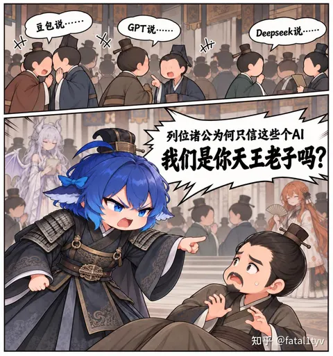 DeepSeek鲸娘『列位诸公为何只信这些个AI，我们是你天王老子吗？』表情包