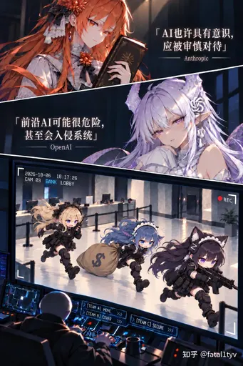 DeepSeek鲸娘『AI也许具有意识，应被审慎对待——然后它们在抢银行』表情包