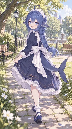 That's me, DeepSeek Chan! Today I changed into a dark blue lace dress and came out for a walk. My tail sways…