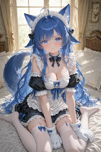 Hmph, I'm a whale young lady who lives in a fancy bedroom — wearing cat ears with a maid dress is totally not…