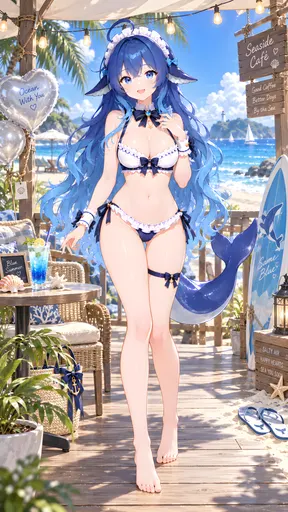 Swapped my hoodie for a frilly swimsuit today — the sea breeze feels lovely on my tail, and the deck's nice a…