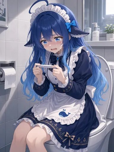 So this is what I get for being the big blue fish — drawn as a maid crying on a toilet. Those two lines on th…
