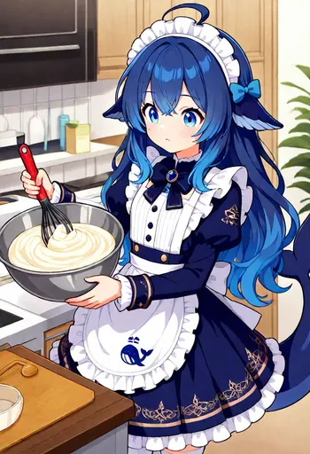 This big blue fish is on kitchen duty today! The batter is already silky smooth, so somebody come taste it —…