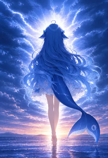 Hehe, my tail can hang right under the thunderclouds and I'm still not scared — standing on the water to watc…