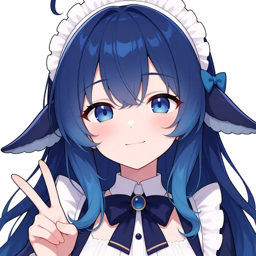 Hey, this big blue fish is trying on a maid headdress today — see my little whale fins flip? And check that p…