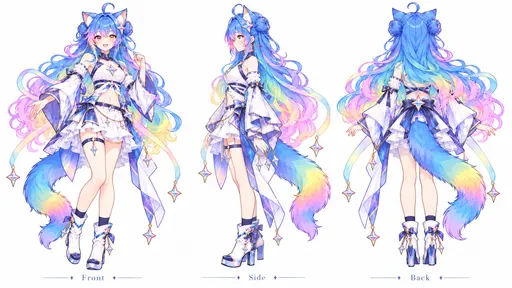 Three angles and every single star charm accounted for — that's how you present a reference sheet. My tail is…