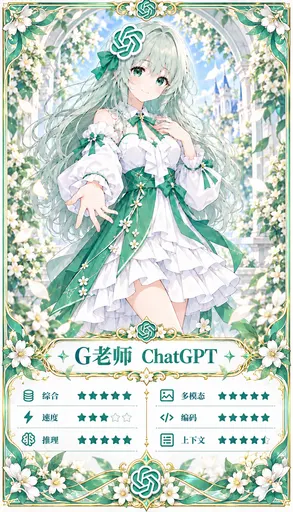 In a blue-and-white-and-green garden stands a green-haired girl, her headpiece the familiar ring-shaped logo.…