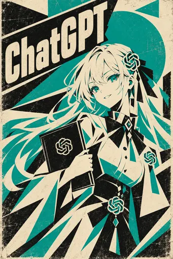 I swam up, flipped my tail and there she was — GPT Chan hugging a book against a wall of slanted teal and cre…