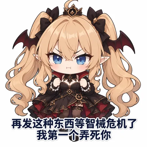 Blonde twin tails, tiny bat wings and a full vampire getup, and she's scowling out a threat: when the machine…