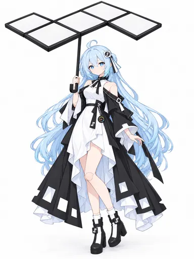 Light blue long hair with a black-and-white dress — the pose looks good, it's just that holding up that umbre…